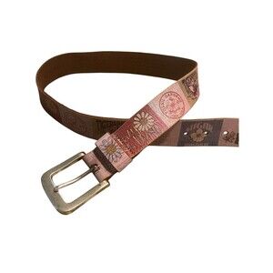 Fossil Vintage Floral Leather Belt Brown Pink Daisy Butterfly Leaves S BT2830650